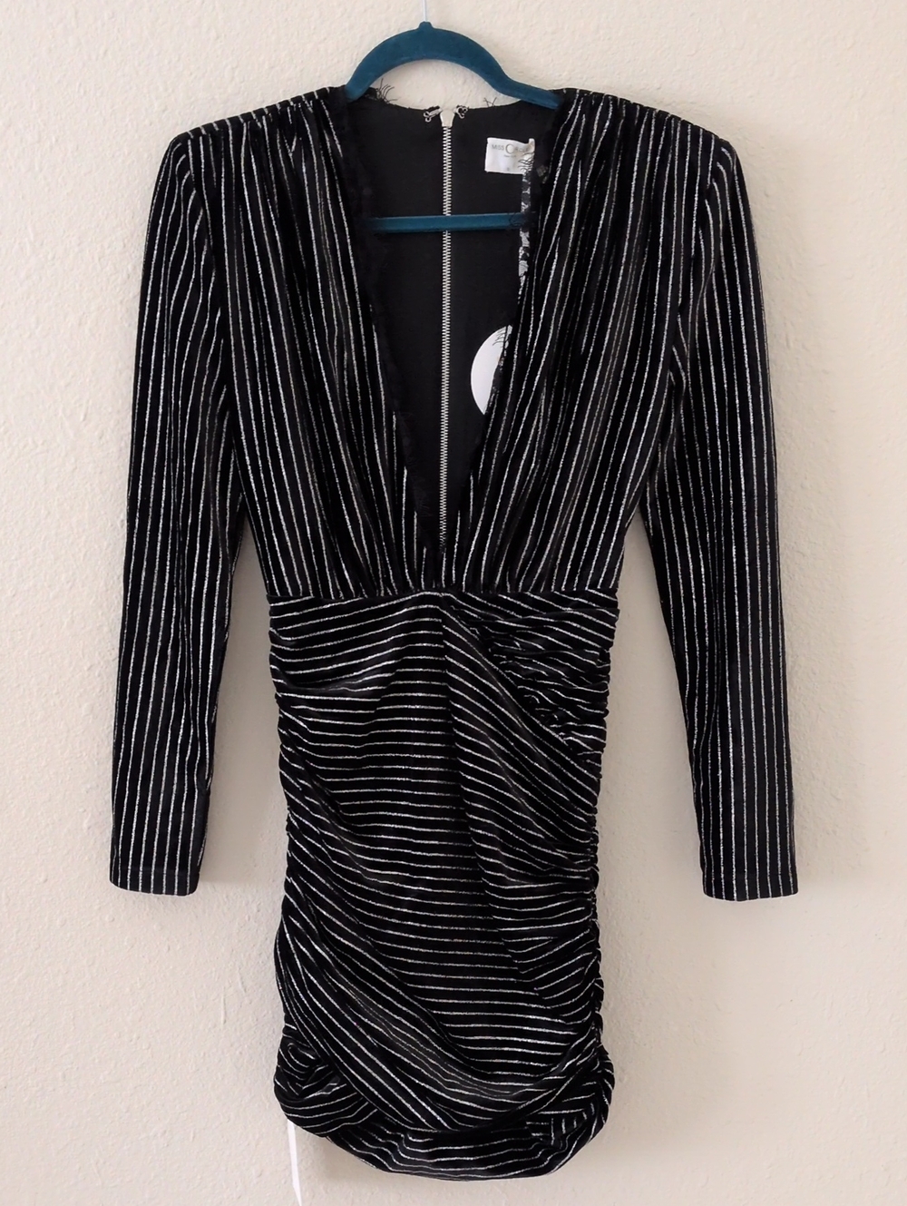 Miss Circle Black Velvet Silver Striped Dress Size Small NWT